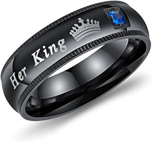 Load image into Gallery viewer, His & Her Wedding Ring Set Couples Black Stainless Steel His Queen & Her King set