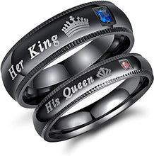 Load image into Gallery viewer, His & Her Wedding Ring Set Couples Black Stainless Steel His Queen & Her King set