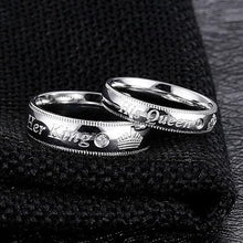 Load image into Gallery viewer, Couple Ring Stainless Steel Inlaid Zircon Carving Her King His Queen Crown Silver Rings Comfort Fit