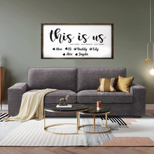 Load image into Gallery viewer, This Is Us. Our Life. Our Story. Our Home. With Family Names Large Wood Framed Sign - 24x36in