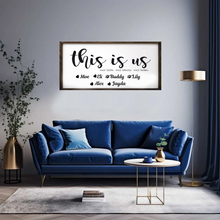 Load image into Gallery viewer, This Is Us. Our Life. Our Story. Our Home. With Family Names Large Wood Framed Sign - 24x36in