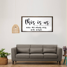 Load image into Gallery viewer, This Is Us. Our Life. Our Story. Our Home. With Family Names Large Wood Framed Sign - 24x36in