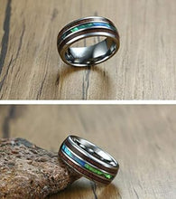 Load image into Gallery viewer, Stainless Steel Comfort Fit Wood and Abalone Shell Inlaid band
