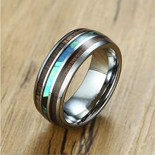 Load image into Gallery viewer, Stainless Steel Comfort Fit Wood and Abalone Shell Inlaid band
