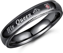 Load image into Gallery viewer, His &amp; Her Wedding Ring Set Couples Black Stainless Steel His Queen &amp; Her King set
