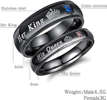 Load image into Gallery viewer, His &amp; Her Wedding Ring Set Couples Black Stainless Steel His Queen &amp; Her King set
