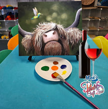 Load image into Gallery viewer, Adult Hummingbirl Highland Cow Paint &amp; Sip Event Aug 17th 6pm-8pm
