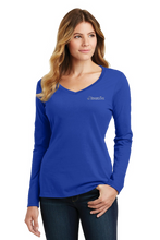 Load image into Gallery viewer, Ladie&#39;s V-neck Royal Blue Long  Sleeve InsuraTec T-shirt
