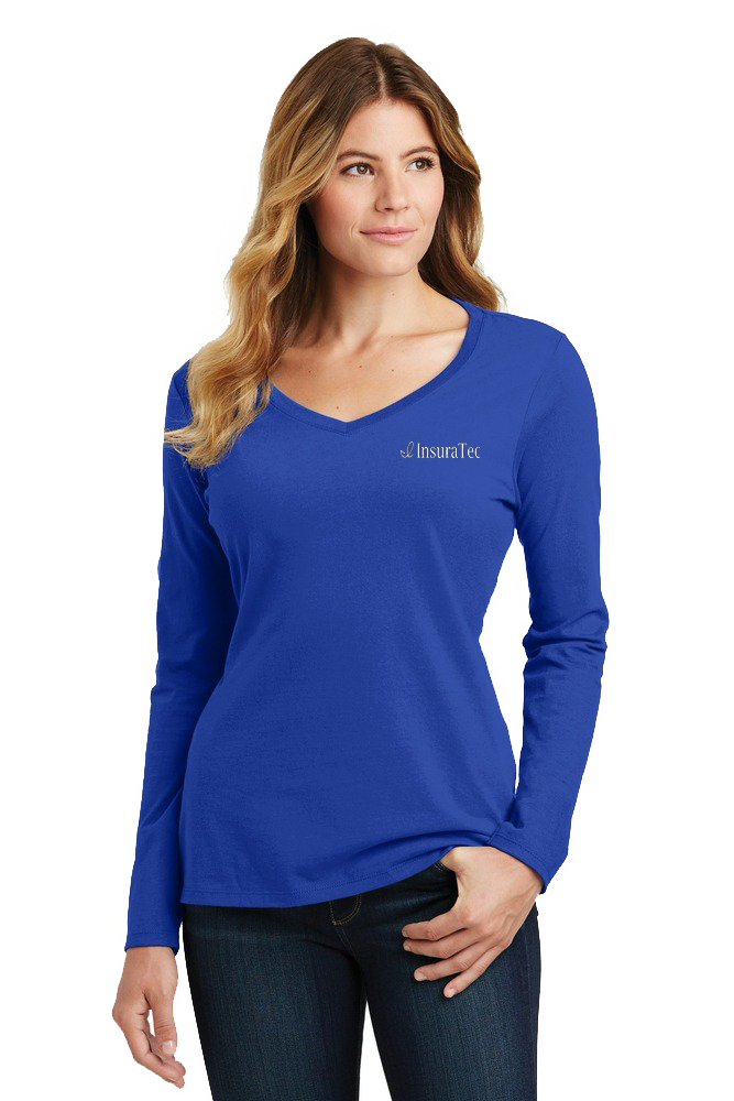 Ladie's V-neck Royal Blue Long  Sleeve InsuraTec T-shirt