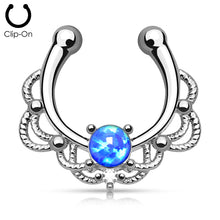 Load image into Gallery viewer, Pierced Owl - 16GA Lacey Single Synthetic Opal Clip On Fake Non No Piercing Septum Hanger Ring
