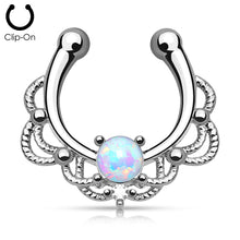 Load image into Gallery viewer, Pierced Owl - 16GA Lacey Single Synthetic Opal Clip On Fake Non No Piercing Septum Hanger Ring
