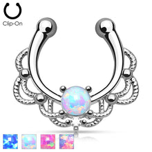 Load image into Gallery viewer, Pierced Owl - 16GA Lacey Single Synthetic Opal Clip On Fake Non No Piercing Septum Hanger Ring
