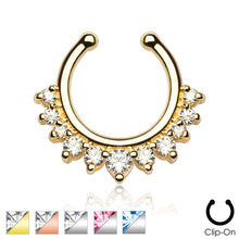 Load image into Gallery viewer, Gold Plated Single Line with Multi Gems 5/16&quot; Hoop Non-Piercing Septum Hanger
