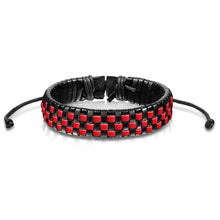 Load image into Gallery viewer, Covet Jewelry Black and Red Checker Weaved Layers Leather Bracelet with Drawstrings
