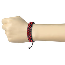 Load image into Gallery viewer, Covet Jewelry Black and Red Checker Weaved Layers Leather Bracelet with Drawstrings
