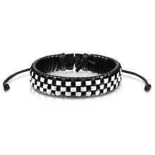 Load image into Gallery viewer, Covet Jewelry Black and White Checker Weaved Layers Leather Bracelet with Drawstrings
