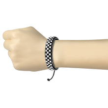 Load image into Gallery viewer, Covet Jewelry Black and White Checker Weaved Layers Leather Bracelet with Drawstrings
