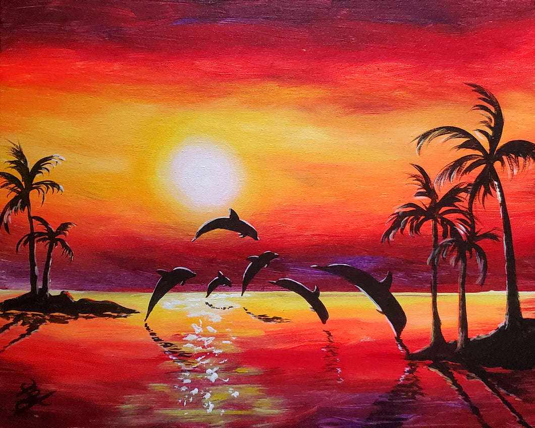 Adult SUNSET DOLPHIN DIVE Paint & Sip Event Oct 17th 6pm-8pm