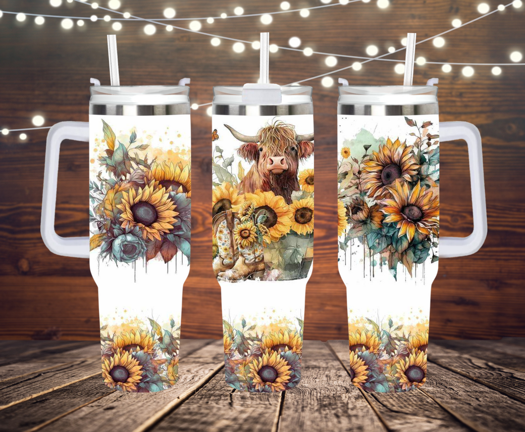40 oz Sunflower Cow Stainless Steel Tumbler