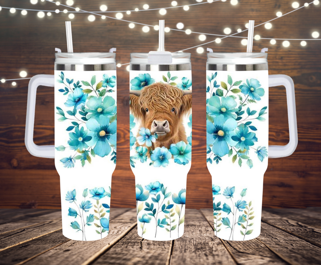 40 oz Teal Shaggy Cow Stainless Steel Tumbler