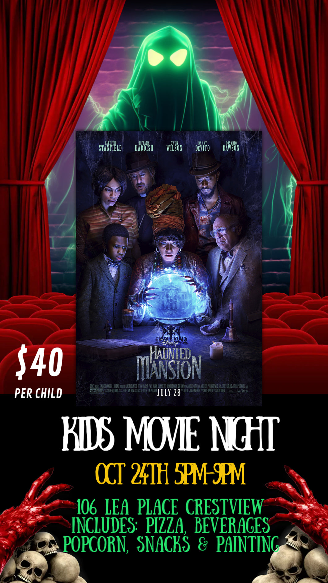 Kids Movie Night Haunted Mansion & Paint Event Oct 24th 5pm-9pm