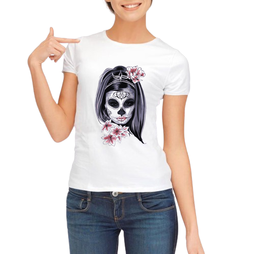 Skull Girl with Flowers Tee