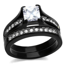 Load image into Gallery viewer, Stainless Steel IP Black (Ion Plating) Two-Tone Ring with AAA Grade CZ Wedding Set
