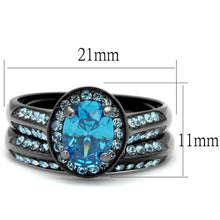 Load image into Gallery viewer, Stainless Steel IP Black (Ion Plating) IP Light Black (IP Gun) Ring with AAA Grade CZ in Sea Blue
