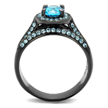 Load image into Gallery viewer, Stainless Steel IP Black (Ion Plating) IP Light Black (IP Gun) Ring with AAA Grade CZ in Sea Blue
