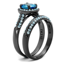 Load image into Gallery viewer, Stainless Steel IP Black (Ion Plating) IP Light Black (IP Gun) Ring with AAA Grade CZ in Sea Blue
