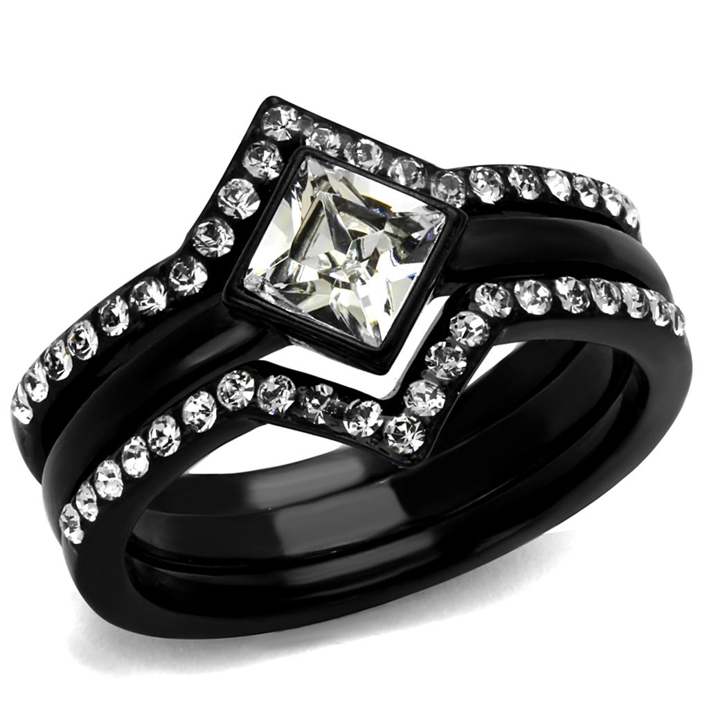 Stainless Steel IP Black(Ion Plating) Ring with Top Grade Crystal