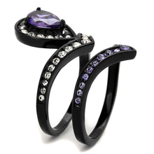 Load image into Gallery viewer, Stainless Steel IP Black (Ion Plating) Ring with AAA Grade CZ in Amethyst
