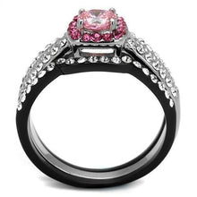 Load image into Gallery viewer, Stainless Steel Two-Tone IP Black (Ion Plating) Ring with AAA Grade CZ in Light Rose
