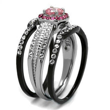 Load image into Gallery viewer, Stainless Steel Two-Tone IP Black (Ion Plating) Ring with AAA Grade CZ in Light Rose
