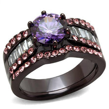 Load image into Gallery viewer, Stainless Steel IP Dark Brown (IP coffee) Ring with AAA Grade CZ in Amethyst
