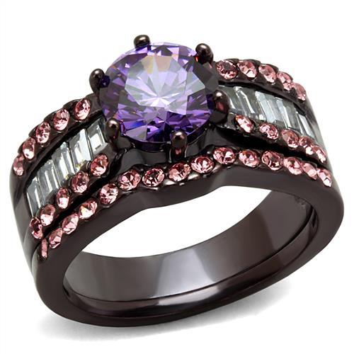 Stainless Steel IP Dark Brown (IP coffee) Ring with AAA Grade CZ in Amethyst