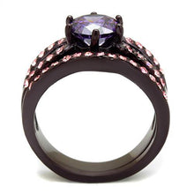 Load image into Gallery viewer, Stainless Steel IP Dark Brown (IP coffee) Ring with AAA Grade CZ in Amethyst
