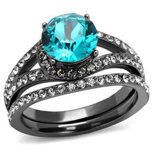 Load image into Gallery viewer, Stainless Steel IP Light Black (IP Gun) Ring with Top Grade Crystal in Blue Zircon
