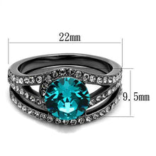 Load image into Gallery viewer, Stainless Steel IP Light Black (IP Gun) Ring with Top Grade Crystal in Blue Zircon
