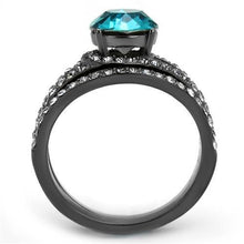 Load image into Gallery viewer, Stainless Steel IP Light Black (IP Gun) Ring with Top Grade Crystal in Blue Zircon
