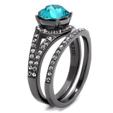 Load image into Gallery viewer, Stainless Steel IP Light Black (IP Gun) Ring with Top Grade Crystal in Blue Zircon
