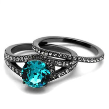 Load image into Gallery viewer, Stainless Steel IP Light Black (IP Gun) Ring with Top Grade Crystal in Blue Zircon
