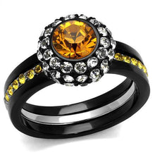 Load image into Gallery viewer, Stainless Steel Two-Tone IP Black (Ion Plating) Ring with Top Grade Crystal in Topaz
