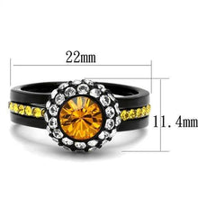 Load image into Gallery viewer, Stainless Steel Two-Tone IP Black (Ion Plating) Ring with Top Grade Crystal in Topaz
