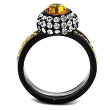 Load image into Gallery viewer, Stainless Steel Two-Tone IP Black (Ion Plating) Ring with Top Grade Crystal in Topaz
