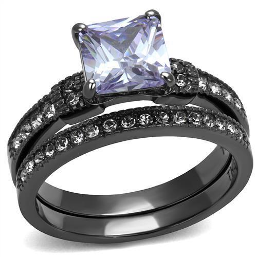 Stainless Steel IP Black Light Amethyst AAA Grade CZ Ring